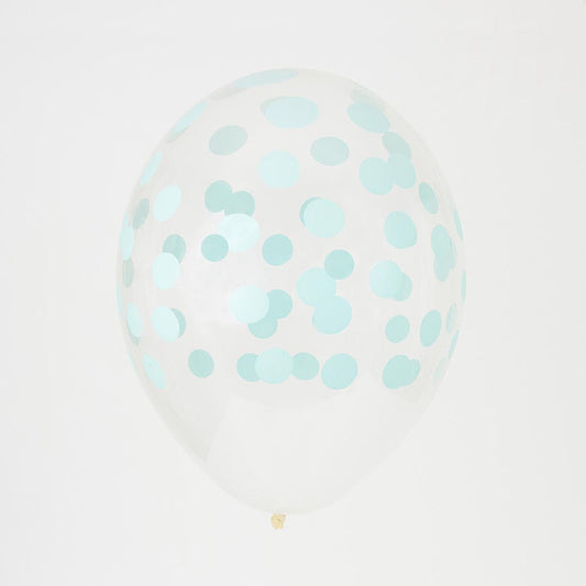Transparent aqua confetti balloons from My Little Day for baby-shower decoration.