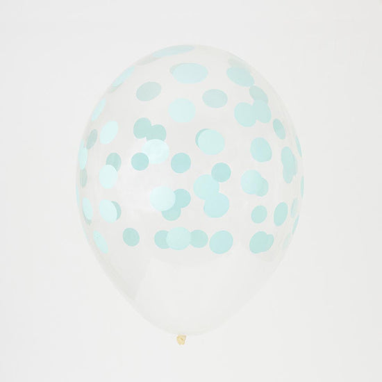 Ballons transparents confettis aqua de My Little Day pour deco baby-shower.