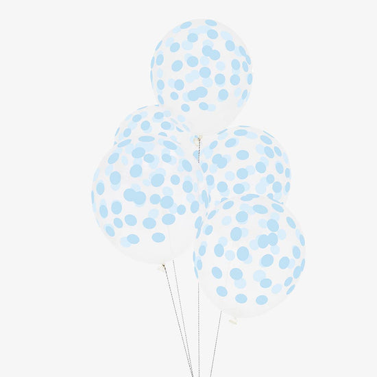5 Ballons Anniversaire Bleus et Blancs