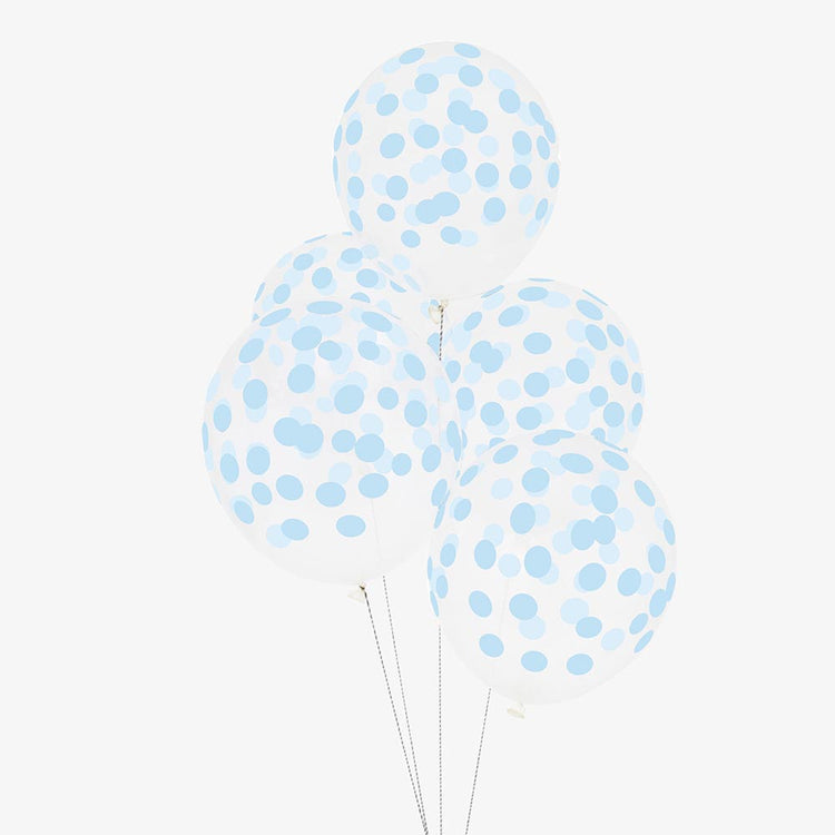 Transparent balloons with blue polka dots for birthday snow queen