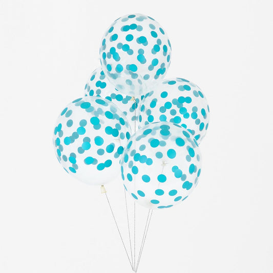 Ballons de baudruche confettis bleus pour baby shower garçon ou anniversaire