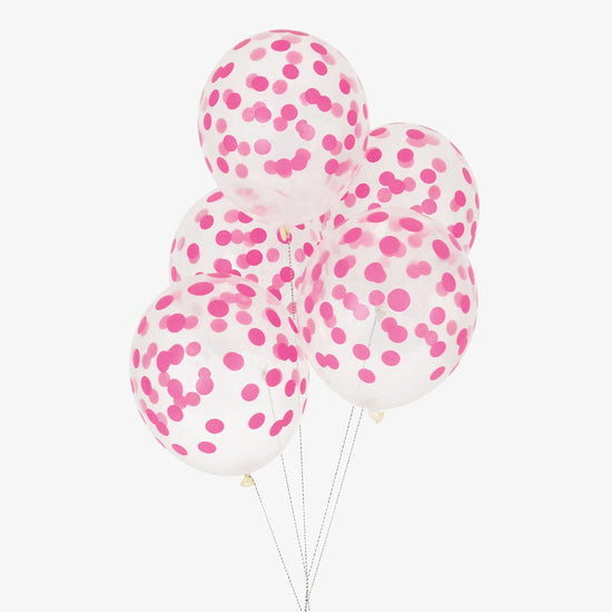 Ballons transparents à confettis roses fuchsia par My Little Day.