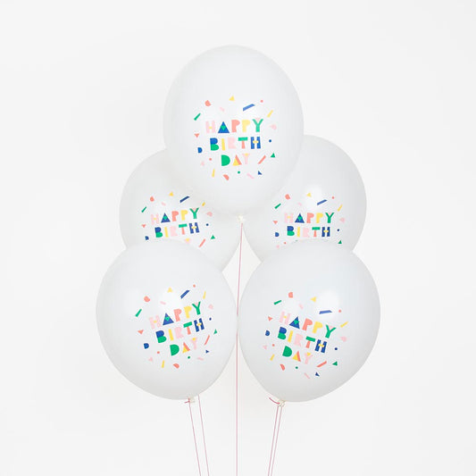 5 ballons de baudruche happy birthday pour decoration anniversaire