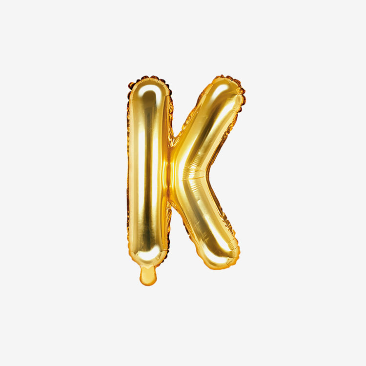 Pequeño globo con letras doradas K para decoración de cumpleaños y decoración de bodas