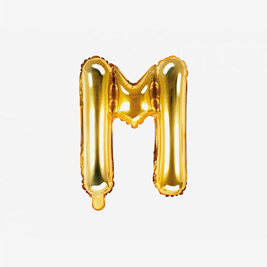 Pequeño globo dorado con letras M para decoración de cumpleaños y decoración de bodas
