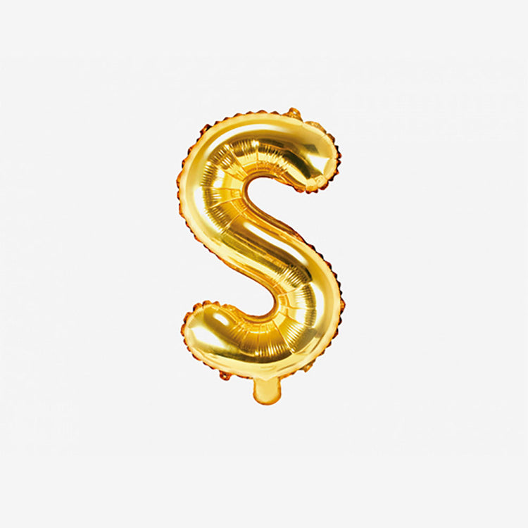 Pequeño globo dorado con letra S para decoración de cumpleaños y decoración de bodas
