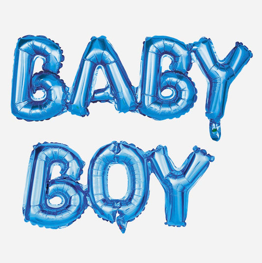 Globo azul con letras de bebé para hacer una decoración de baby shower de niño