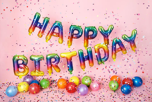 Multicolored birthday decoration: rainbow happy birthday garland
