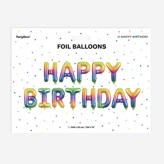 Packaging ballons lettre happy birthday arc en ciel