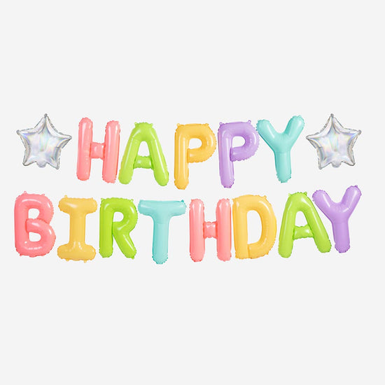 Guirlande ballons lettre happy birthday pastel : deco anniversaire enfant