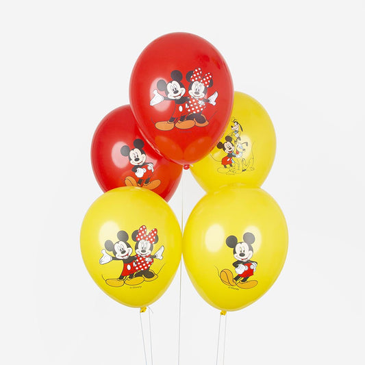 Deco anniversaire Mickey : 6 ballons de baudruche rouges et jaunes