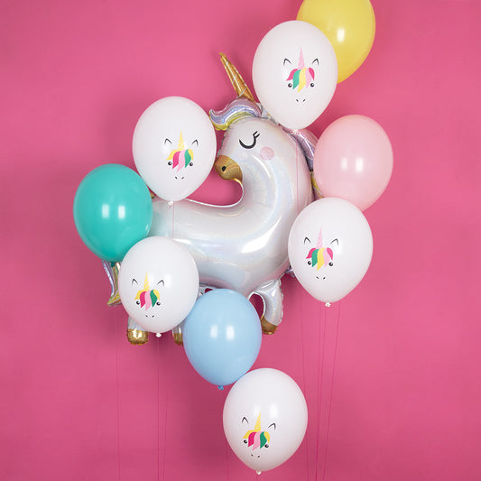 Grappe de ballons licorne avec ballon licorne helium et ballons baudruche