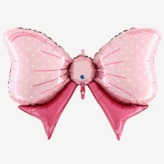 Pink bow balloon for girl baby shower decoration, gender reveal deco