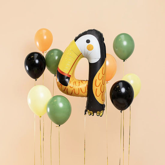 Ballon chiffre 4 toucan - Anniversaire 4 ans theme jungle