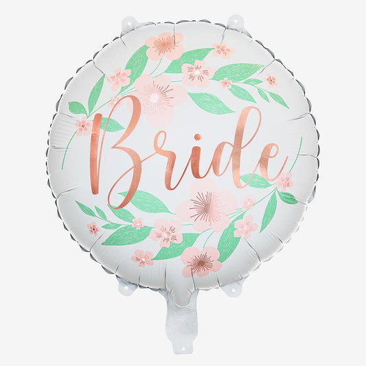 Ballon hélium bride to be blanc et rose gold fleurs : decoration EVJF