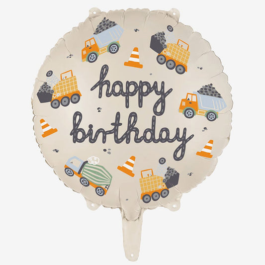 Ballon happy birthday motif engins de chantier pour anniversaire