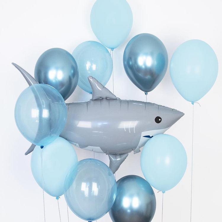 Cluster of blue shark balloons by my little day for birthday marine animals
