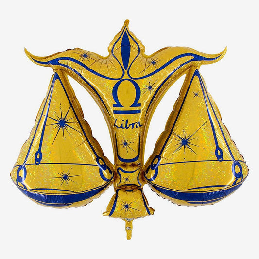 Globo astro con signo Libra dorado para decoración de cumpleaños cosmos