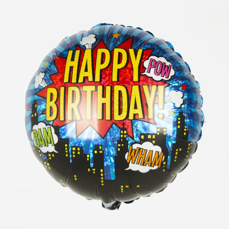 Ballon joyeux anniversaire super héros pour deco anniversaire enfant