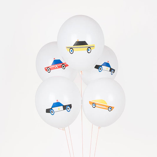 Deco anniversaire enfant voitures : 5 ballons de baudruche voitures