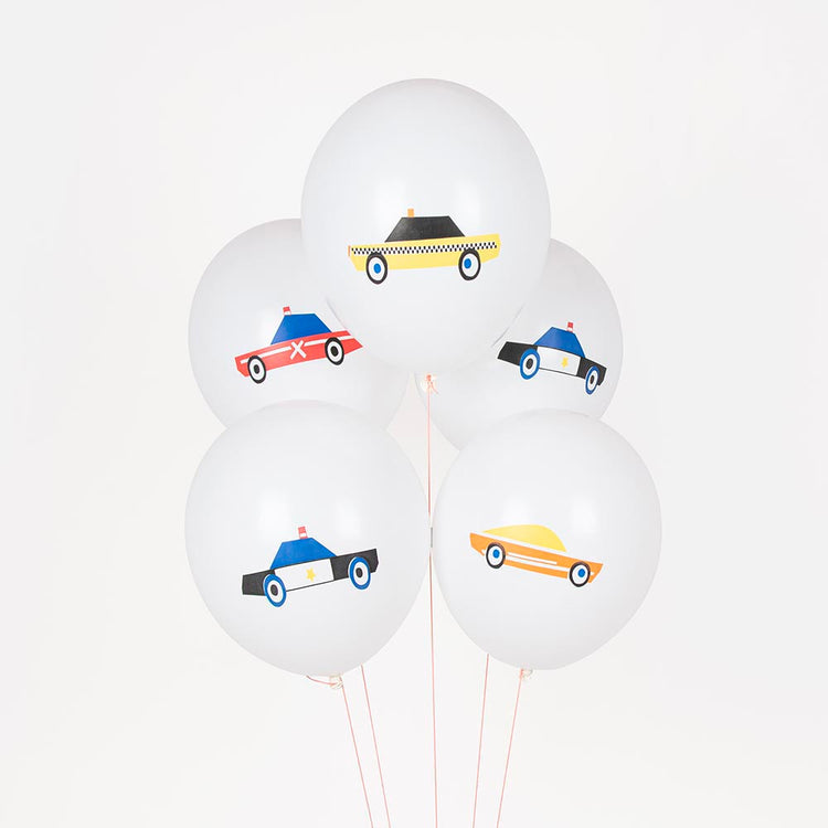 Decoración cumpleaños infantil coche: 5 globos coche
