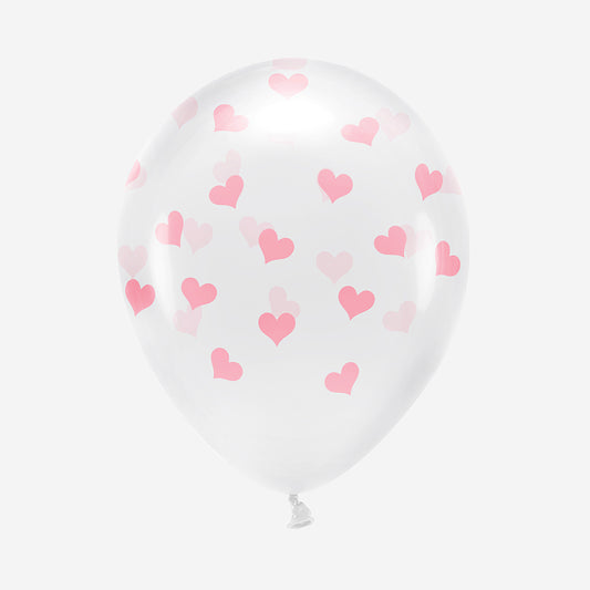 Ballons de baudruche transparents avec des coeurs roses