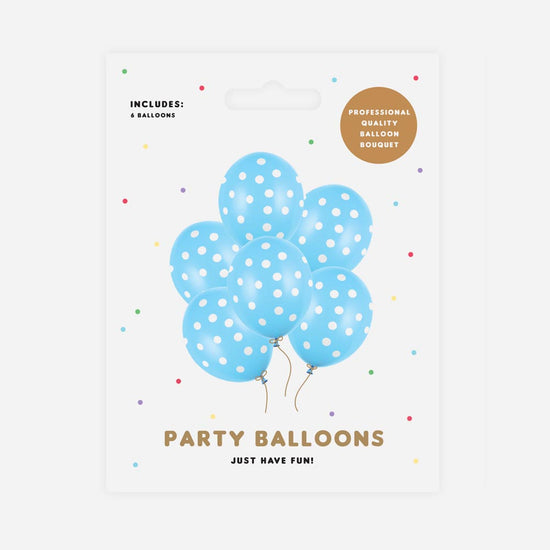Packaging ballons de baudruche bleus à pois blancs