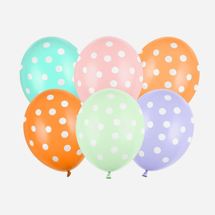 Ballons pastel multicolores à pois blancs pour decoration de fete anniversaire