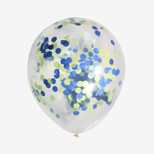 Ballons transparents confettis verts et bleus pour décorations de fetes