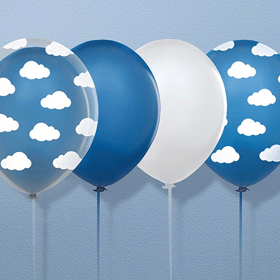 Grappe de ballons nuage transparents et bleus : baby shower garçon