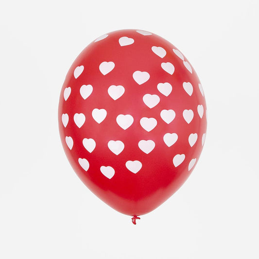 6 ballons rouges coeurs blancs pour la st valentin ou anniversaire Minnie