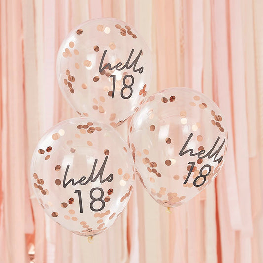 Idea per la decorazione del 18° compleanno: palloncini di coriandoli in oro rosa