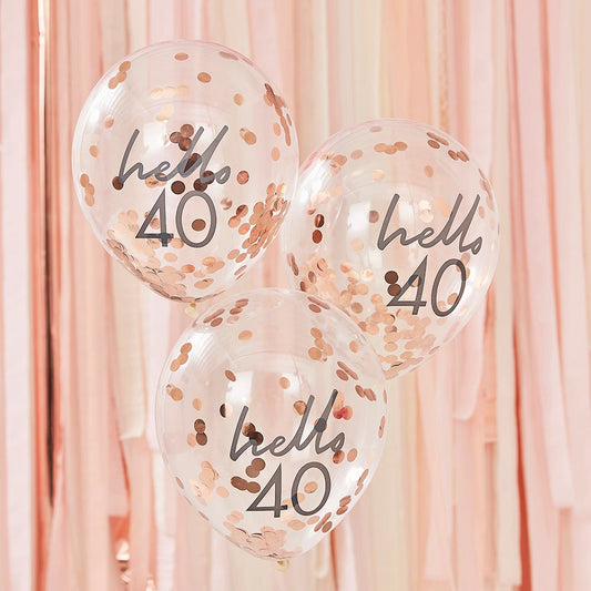Idea de decoración de 40 cumpleaños: globos de confeti de oro rosa