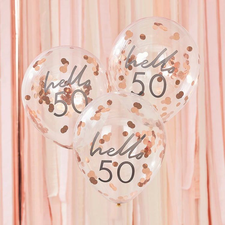 Ballons confettis 50 ans rose gold - Deco anniversaire 50 ans