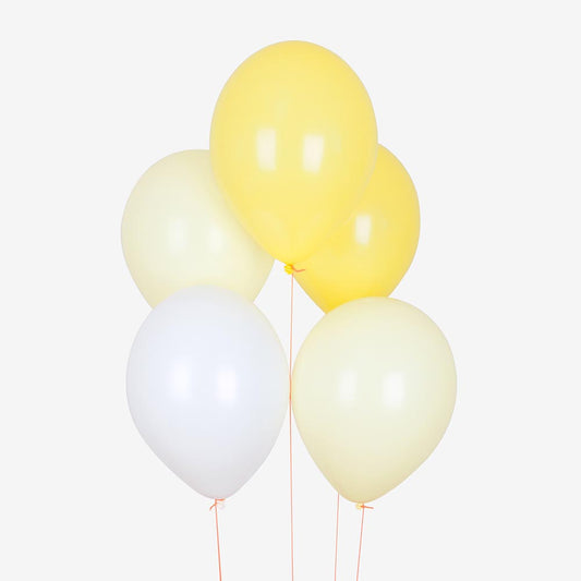 10 ballons de baudruches colorés jaune, jaune pastel et blanc