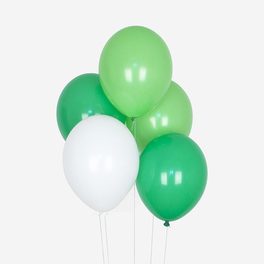 Palloncini festa a tema dinosauro verde scuro, verde chiaro, bianco