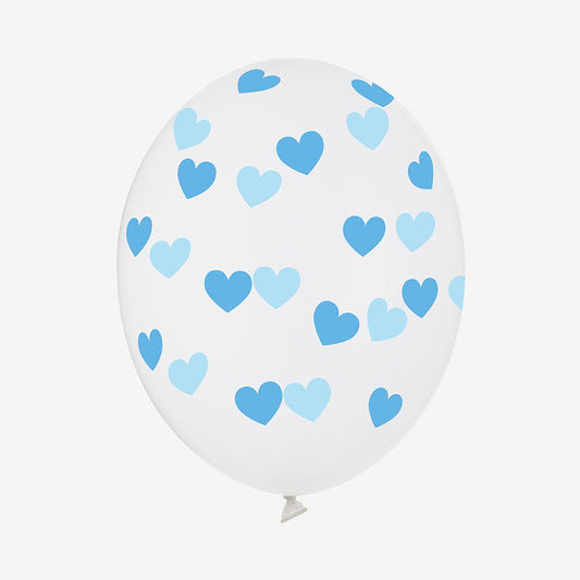 Ballons transparents coeurs bleus pour deco baby shower garçon