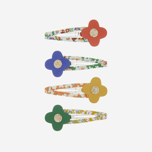 4 multicolored flower hair clips: girl's birthday gift