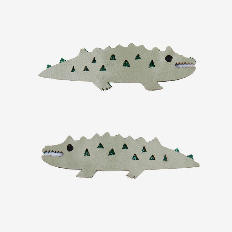 Idee deguisement anniversaire safari : barrettes avec crocodiles