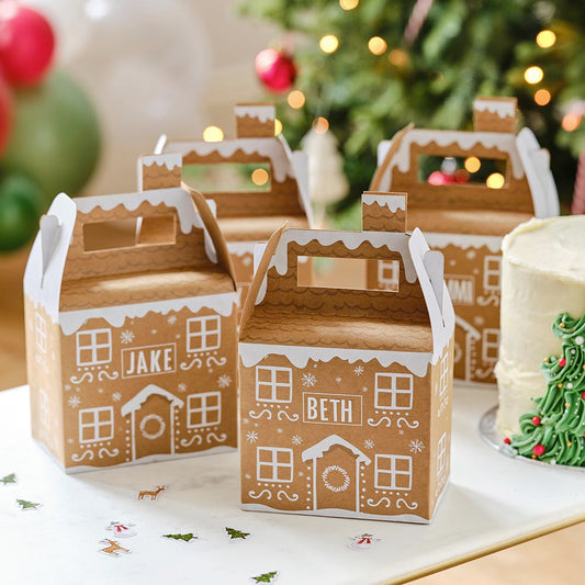 4 boites en forme de maison de pain d'épices pour cadeau de Noël