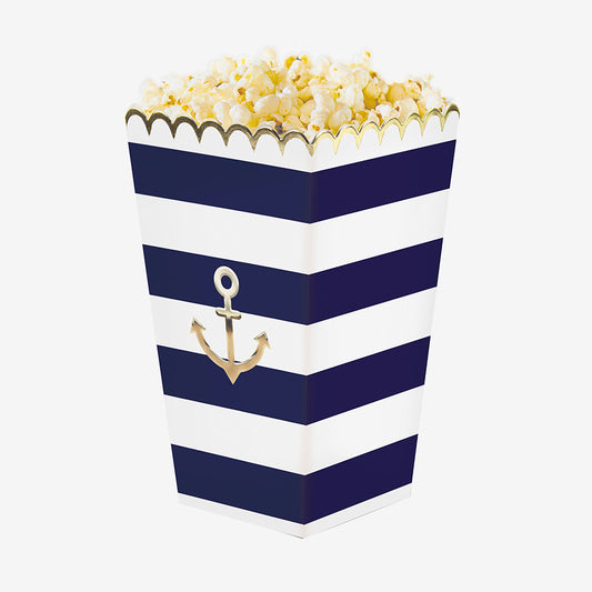8 boites à popcorn marinière pour table de fête, anniversaire, mariage