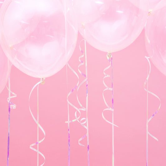 Ballons helium transparents à ficelle nacrée pour mariage ou anniversaire licorne.