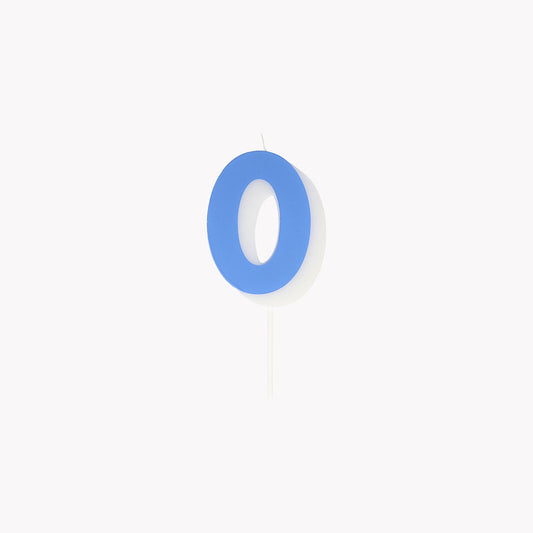 Blue number 0 birthday candle in wax and cotton wick