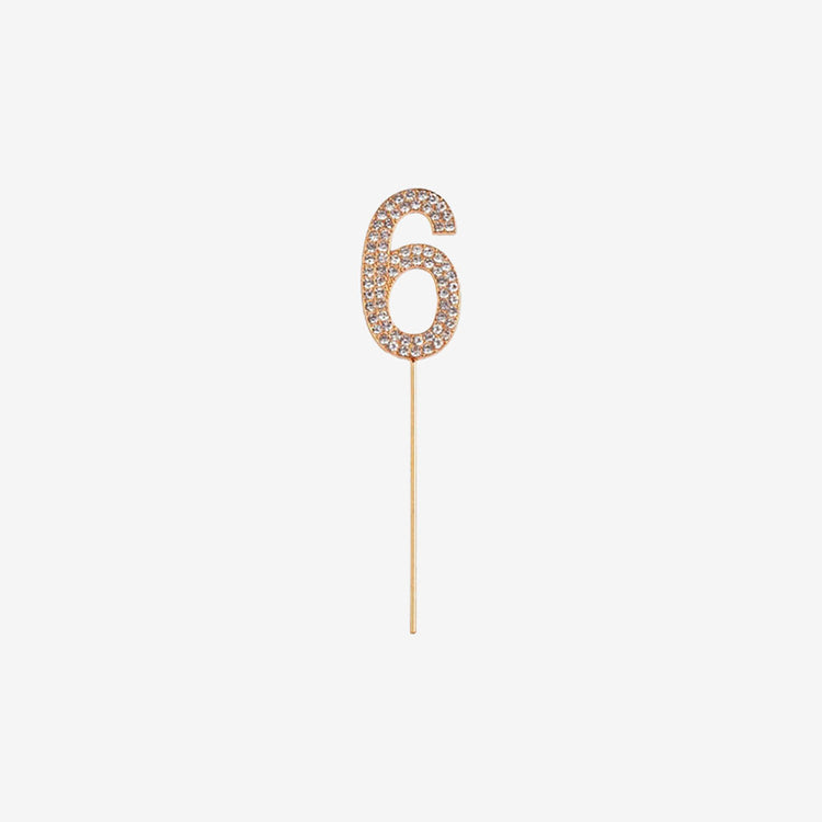 Diamond number 6 topper for birthday cake decoration