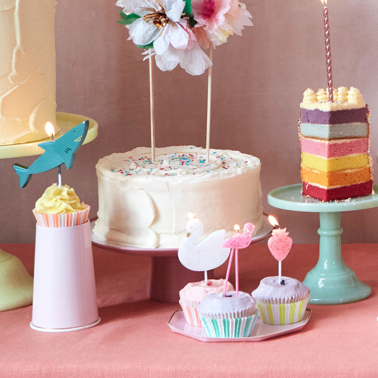 Girls birthday decoration: white swan girl candles with glitter