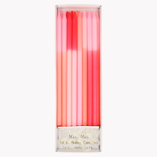 16 pink gradient candles for girl's birthday cake decoration