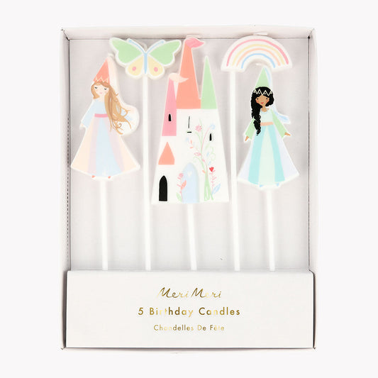 Velas de cumpleaños: 5 velas de princesa para decoración de tartas de niña.