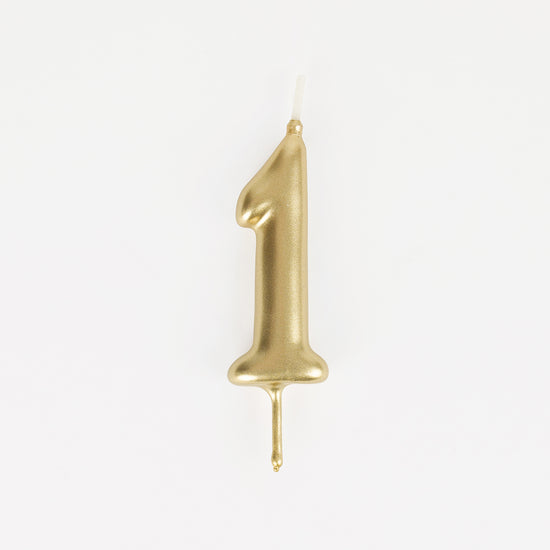 Golden number 1 birthday candle for 1 year old child's birthday