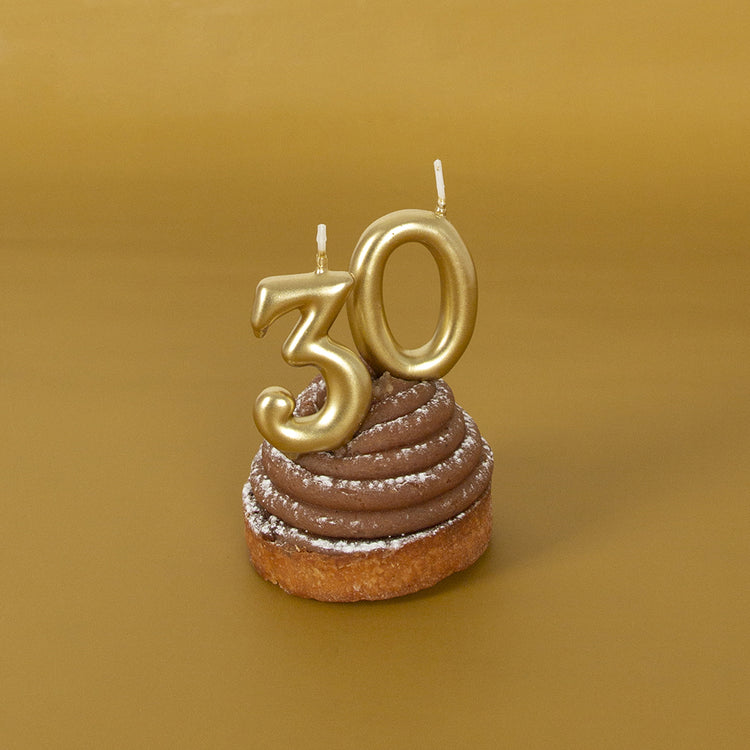 Golden number 30 birthday candles for adult birthday 30 years