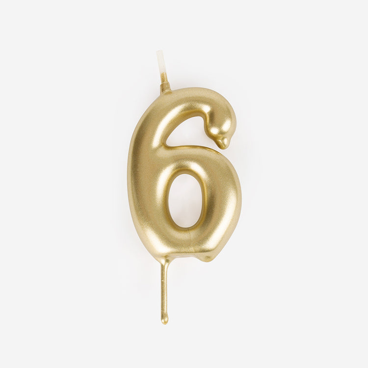Golden number 6 birthday candle for a 6-year-old child's birthday
